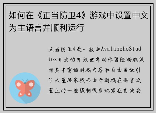 如何在《正当防卫4》游戏中设置中文为主语言并顺利运行